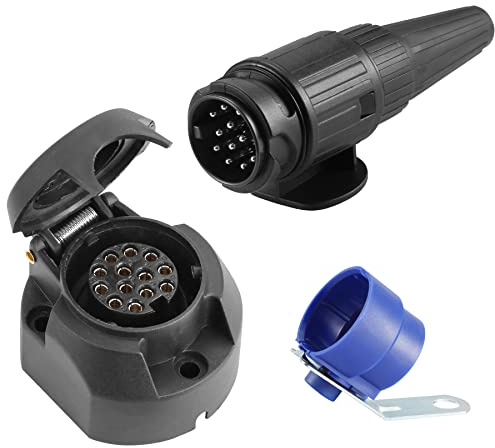 SPARKMOTO 12V Anhänger Stecker 13 Polig und Anhänger Steckdose 13 Polig,nach ISO11446,mit Blau Anhängerstecker Halter,12V Wasserdicht 13 Polig Anhängerkupplungen Stecker Steckdose für PKW KFZ AHK(Neu)