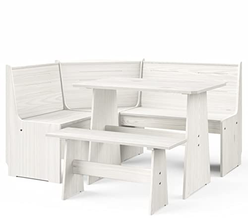 Gecheer 3-TLG. Gartenmöbel Balkonmöbel Balkonset Garten-Lounge-Set Sitzgruppe Eckbank Bank Tisch Massivholz Kiefer Weiß
