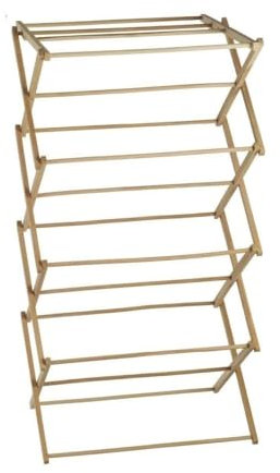 HOMION Bamboo Wooden Traditional Wooden Folding Clothes Airer Concertina Design Foldable Free Standing (4 TIER)