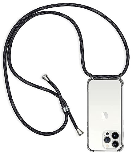 ZYIMOU für iPhone 14 Pro Hülle mit Band, Handyhülle iPhone 14 Pro Handyband Hülle mit Kette Schutzhülle Kordel zum Umhängen Transparent Weich TPU Silikon Bumper, Schwarz