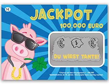 Joli Coon Lotto Jackpotlos Du wirst Tante, Schwangerschaft verkünden | Silbernes Rubbelfeld, fühlbare UV-Lack-Veredelung, zur Schwangerschaftsverkündung, Premium-Papeterie