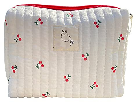 jingyuKJ Coquette Make-up-Tasche Groß Gesteppte Make-up-Tasche Kosmetiktasche Reisetaschen für Frauen Gesteppte Kosmetiktasche Coquette Ästhetische Blumen Make-up Tasche Kulturbeutel, B01-cherry, 25