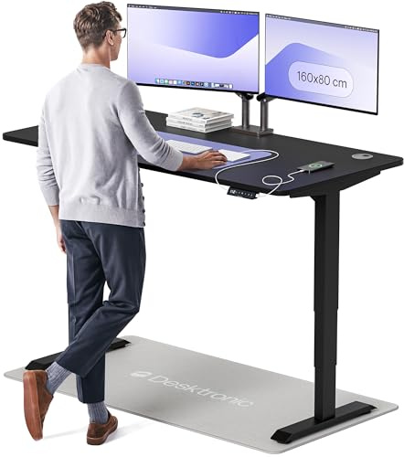 Desktronic HomePro Höhenverstellbarer Schreibtisch 160 × 80 cm – Elektrischer Schreibtisch Mit Zwei Elektrischen Motoren, Touchscreen-Steuerung und Integrierten USB-A- und USB-C-Ladeanschlüssen