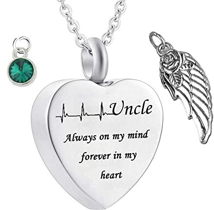 Whoiy Urnen Asche Aufbewahrung Schmuck, Anhänger Asche Herz Edelstahl Flügel Dunkelgrün Memorial Anhänger Frei Graviert mit Trichter-Kit & Tasche