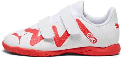 PUMA Future Play It V Jr Fußballschuh für Kinder, Unisex, Puma Weiße Feuer-Orchidee, 34 EU