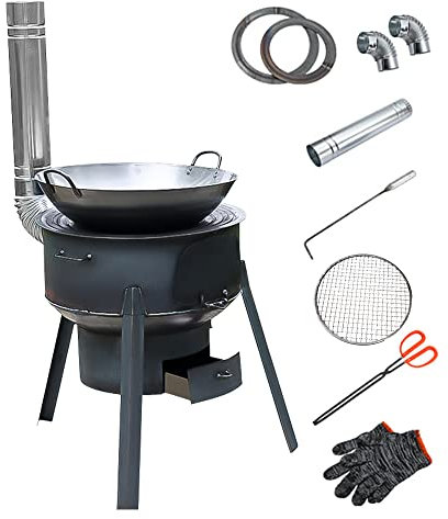 Camping Wood Burning Iron Portable Wood Stove, Log Burner Detachable Shed Firewood Stove Camping With Two Furnace Rings For Grill, Picnic, Hunting