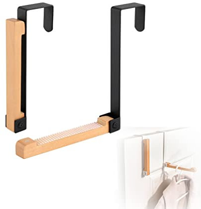ZUICC Türhaken aus Massivholz, Türgarderobe klappbar, zum Einhängen, Kleiderhaken über Tür, Badezimmerhaken Türhänger, Kleiderhaken ohne Bohren Türgarderobe Haken für die Rückseite (Schwarz)
