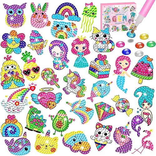 Diamantmålning Klistermärken, CAYUDEN 33 st 5D Sjöjungfru Diamantmålning Bilder Barn DIY Diamond Painting Sticker Kit Barn Flickor Diamant Målning Klistermärken Set för Barn 6 8 10 12