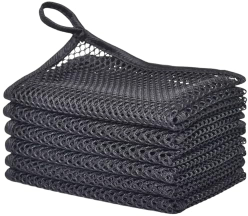 VIcolour Premium Mesh Dish Cloths for Kitchen, Quick Drying Kitchen Dish Washing Net and Scrubber, Order-Free Dish Rags for Washing Dishes Black 12X12 6 Pack