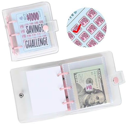 XIMUX $1000 Savings Challenge Binder,Mini Money Saving Envelope Challenge Mini Budget Binder with Cash Envelopes Reusable Budget Book with Cash Envelopes Envelope Savings Challenge