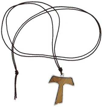 lazzaro italy Pendente Croce Tau in legno e metallo con collana - Gioiello artigianale ciondolo h 3 cm