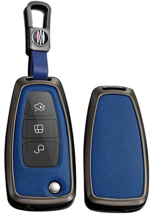 TECART Klapp Autoschlüssel Hülle cover Passt für Ford Mondeo Fusion Fiesta Kuga Ecosport Focus Escort Galaxy Transit Ranger Ledermuster Tragbar Schutzhülle Schlüsselcover Zubehör Schlüssel A 3 Taste