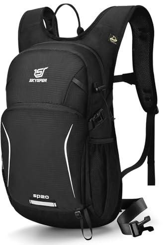 SKYSPER Hiking Rucksack Small - 20L Lightweight Backpack Walking Daypack Mens Water Resistant Rucksack for Men Women(Black)
