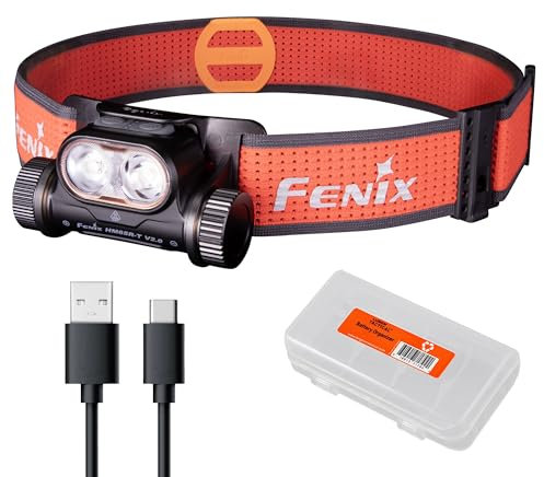 Fenix HM65R-T V2.0 Running Headlamp, 1600 Lumen White Light and Warm White Dual Beams, USB-C Rechargeable, Lightweight Long Runtime for Trail Running, with Organizer (Black)
