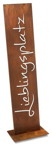 Rostikal Lieblingsplatz Schild Metall - 71 cm - Handgefertigtes Edel-Rost Metallschild aus Cortenstahl - Liebevolle Deko für Wohnzimmer, Garten, Balkon, Terrasse