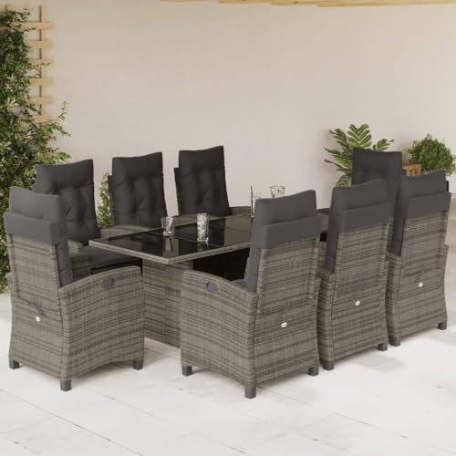 Festnight Rattan Gartenmöbel Set 8 Stühle Verstellbare mit Tisch Garten essgruppe 8 Personen Rattan sitzgruppe Gartensessel Wetterfest Gartengarnitur-Grau-9-tlg
