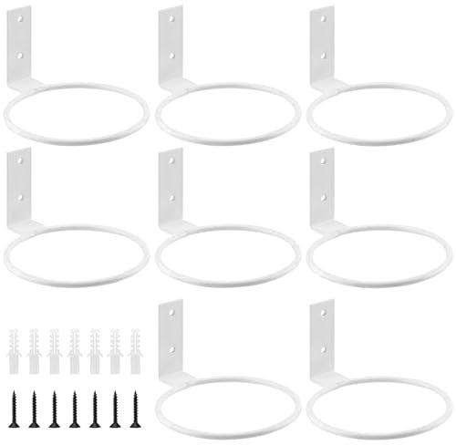 MUNGHOK Lot de 8 Supports Muraux Ronds pour Pots de Fleurs, 10 cm, Anneaux Blancs de Pot de Fleurs en Métal avec Vis, pour Terrasse, Balcon et Jardin
