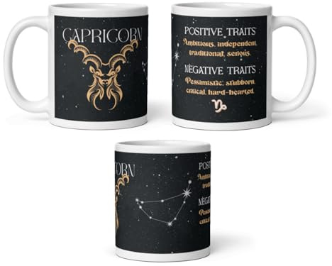 DV DESIGN 1 x tazza Capricorno – tratti positivi negativi segno zodiacale segno zodiacale oroscopo scherzo divertente astrologia casa bevande tazza tazza tazza cucina #81892