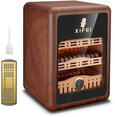 XIFEI Zigarren Humidor Zigarren Humidor Schrank für 150 Zigarren LED Beleuchtung Desktop Humidor mit Spanischen Zedernholz Regalen Hygrometer & 2 Luftbefeuchter Männer Geschenk für Vatertag