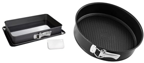 Zenker 7022 Moule à gâteaux rectangulaire à charnière, Moule Rectangle, Plat à Four, Plat à gratin & 6502 Moule à manqué à charnière, moule rond 24 cm, moule à manqué, moule à gâteau rond