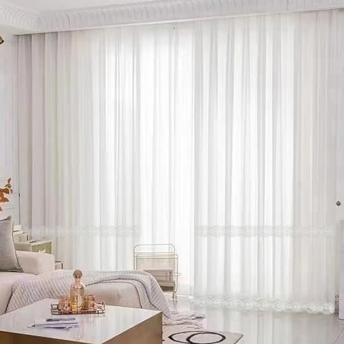 Bishilin Vorhänge mit Ösen 2er Set, Gardinen Lichtdurchlässig Weiß Spitze mit Blumen Französisch 102x214CM Vorhänge Halbtransparent Wohnzimmer Schlafzimmer Kinderzimmer
