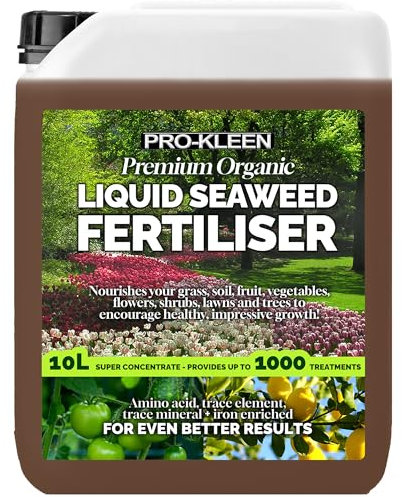 Pro-Kleen Organic Liquid Seaweed Fertiliser 10L - Ascophyllum Seaweed Extract for Grass, Vegetables, Fruit, Flowers, Shrubs, Lawns & Trees - Concentrated Formula - Provides up to 1000 Treatments