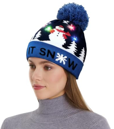 mizikuu LED leuchten Hut Mütze Stricken, Weihnachten Mütze mit Bunte LED Licht Warme Wintermütze Unisex Strickmütze Beanie Hat für Damen und Herren Weihnachts Dekoration