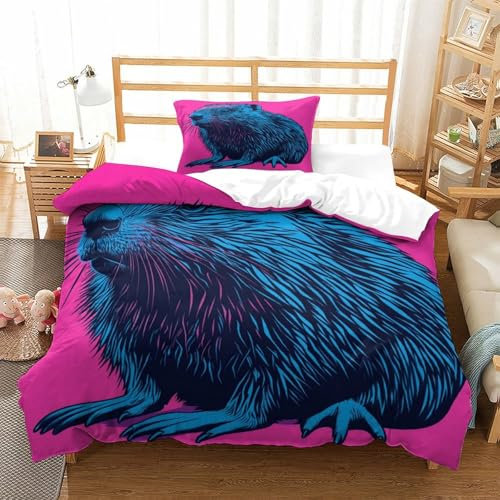GAOYUCHUN Industrious Beaver Duvet Cover Set 2 PCS Hotel Quality Quilt Cover Bed Sets Bed Covers with Pillowcases with Zipper Closure Ultra Soft Hypoallergenic Microfiber Single（135x200cm）