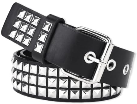 PMTFUMY Rivet Belt ，PU Leather Punk Belt with Bright Pyramid Rivets, Rock & Gothic Style for Jeans, Unisex Rock for Women & Men