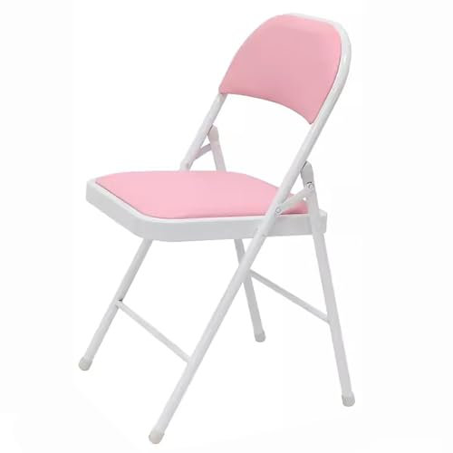 WLCNYL Klappstuhl für kleine Räume, gepolsterter Klappstuhl für den Innenbereich, Klappstuhl mit Metallrahmen, einfache Klappstühle für die Arbeit zu Hause (Farbe: Weiß + Rosa)