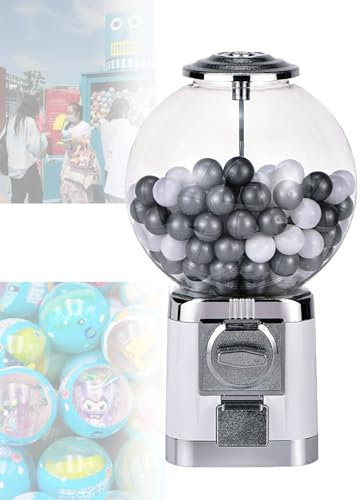 Gumball Machine Big Bubble Gumball Dispenser Machine Ball Bulk Vending Machine w/Key Classic Bubble Capsule Toys Candy Dispenser Vending Machine,White