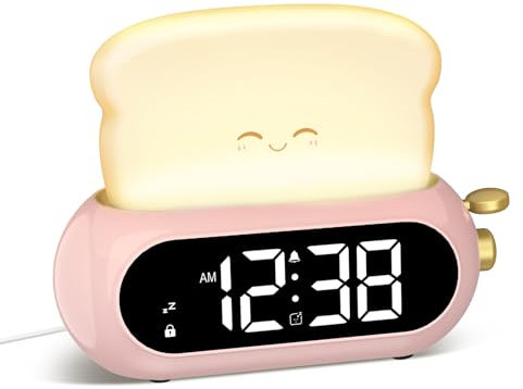 Kids Alarm Clocks for Bedroom, Cute Digital Clock with Night Light, 10 Ringtones, 10 Volumes, Nap Timer, Brightness Dimmer, Snooze, Bedside Alarm Clocks for Boys Girls Teens Birthday Gift, Plug-in Use