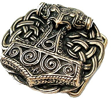 Pera Peris Gürtelschnalle Für Gürtel - Thorshammer aus Schonen - Wikinger - Thor - Odin - Hammer Buckle mit Knoten (Farbe: Messing oder Farbe: Silber)