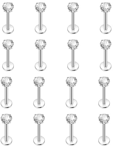 Leikedun 16Pcs Lip Studs Labret Piercing Jewellery 2/3/4/5mm Cubic Zirconia