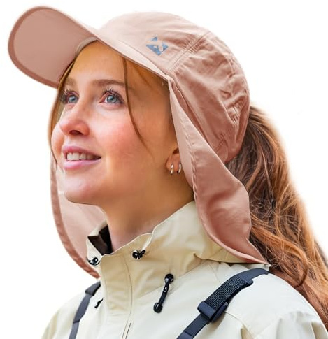 TOP-EX Damen Sonnenhut Pferdeschwanz UV Schutz Basecap mit Nackenschutz Wasserdicht Outdoor Hut Sommer Fischerhut Safari Wanderhut Rosa L