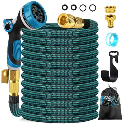 PITMT Tubo Acqua Giardino,Tubo Estensibile da Giardino con connettore in ottone da 3/4' e 1/2',Canna Acqua Giardinos con ugello spruzzatore a 10 funzioni,30 metri Gomma per Innaffiare Irrigazione