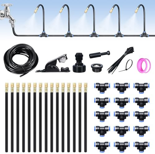 ASEVAT 50FT/66 Pcs Drip Irrigation Kit Plant Watering System Quick-Connect Micro Misting kit for Greenhouse Blank Distribution Tubing DIY Automatic Irrigation Equipment Set for Garden (50FT)