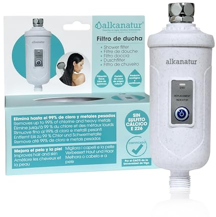 Duschfilter Gegen Kalk und Chlor für Haare und Haut Wasserfilter Dusche | Filtration, 30.000 Liter, ohne Sulfite, Kalzium, zertifiziert, Universität, Vigo, Anti-Chlor, empfindliches Haar
