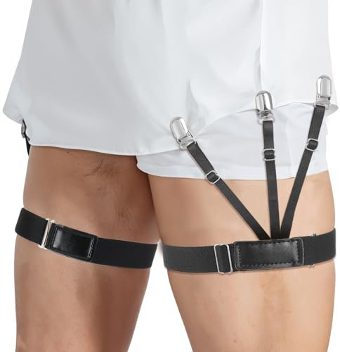 MBAIYO 2 Stück Herren Hemdhalter, Elastisch Hemd-Halter mit Rutschfest Sperrung Schellen Einstellbar Hemd Halter Strumpfhalter Versteckt Shirt Stays Holder für Hochzeit Polizei Militär Business