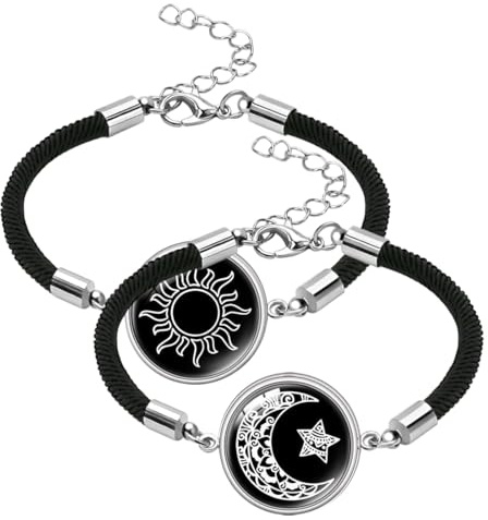1 par de pulseras de pareja, pulseras de sol y luna a juego, pulseras de cuerda trenzada hechas a mano, regalo para mejores amigos, novios y novias.