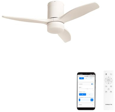 CREATE / WINDCALM S/Deckenventilator ABS mit Beleuchtung Weiß mit WLAN und Fernbedienung / 40W, leise, Ø112 cm, 6 Geschwindigkeiten, 3 LED-Temperaturen, Sommer-Winterbetrieb