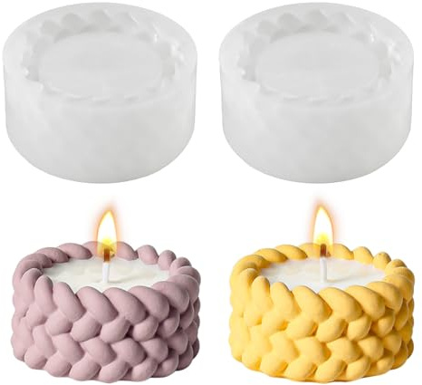 2 Piezas Molde de Silicona para Velas, Moldes Redondos con Textura Trenzada para Portavelas, Apto para Resina, Jabón Artesanal, Yeso o Cemento DIY