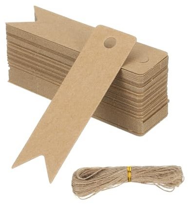PATIKIL Blanko-Geschenkanhänger mit Schnur, 7,1 x 2,2 cm, Kraftpapier, Geschenktüten, Flaggenetikett mit Löchern für Hochzeit, Urlaub, Party, Gastgeschenk, Kleidung, Handwerk, Braun, 100 Stück