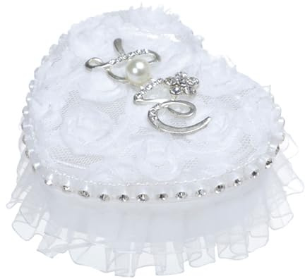 LONGHAO Strass Coussin pour Bague en Forme de Cœur,Coffret pour Bague de Mariage,pour Cérémonie de Mariage Coussin pour Bague en Forme de Cœur (Blanc 3)