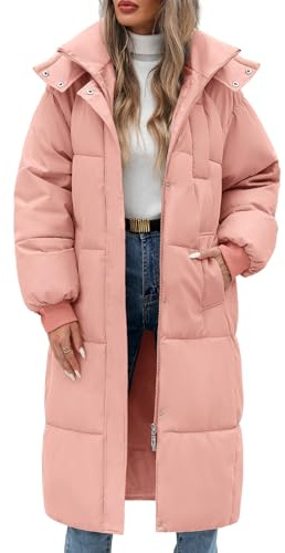 Vancavoo Dam Vinterjacka Lång Dunjacka Varm Vadderad Quiltad Kappa Casual Utomhus Parka Jackor Huvrockar, Rosenröd, S