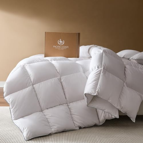 PACIFIC COAST Goose Down Fiber Comforters Oversized King Duvet Insert, All Season White Comforter, 3D Hidden-Stitch Baffle Box Design, 8 Tabs, Gifts for Women/Men, Extra Fluffy Luxury Duvet (116x98)