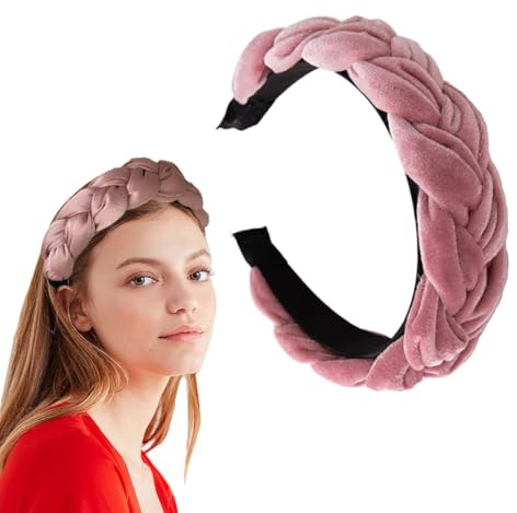 YUZNA Haarreif Dirndl Samt geflochten für Damen Rosa Trachtenhaarreif Breit Oktoberfest Haarschmuck