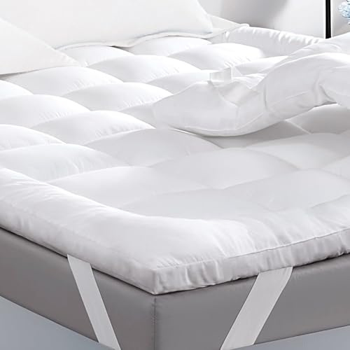 ELOVELA Fluffy Mattress Topper Double Bed – 10 cm Extra Thick, Soft, Supportive & Hypoallergenic - Machine Washable Mattress Topper for Enhanced Sleep Comfort (137x190 cm)