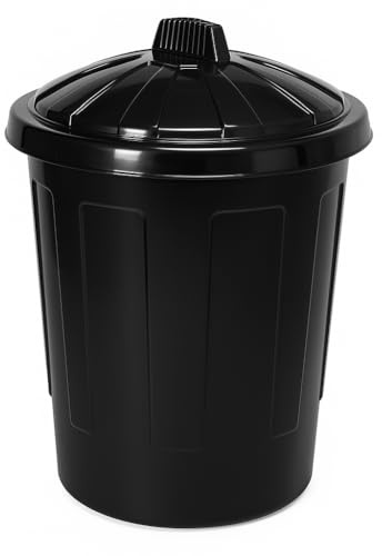 Chabrias Ltd 80 Litre Large Black Dustbin Lid – Extra Strong Plastic Bin for Garden, General Waste, Animal Feed, Outdoor & Indoor Use
