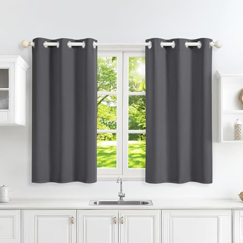 Runyéla Rideau Occultant Thermique Isolant Anti Chaleur 90x120 (LxH), Lot de 2 Rideaux Fenêtre Opaques Gris Foncé à Oeillets Anti Froid UV Bruit, Intérieurs Decoration Dressing Salon Chambre Maison
